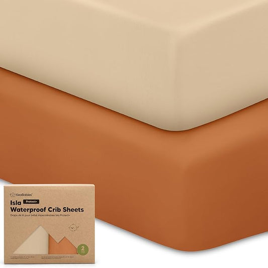 2-Pack Waterproof Crib Sheets for Boys, Girls - Viscose Derived from Bamboo Crib Sheets Neutral, Crib Mattress Protector Sheet, Soft Toddler Bed Sheets, Fitted Baby Crib Sheets Girl, Boy (Rust)