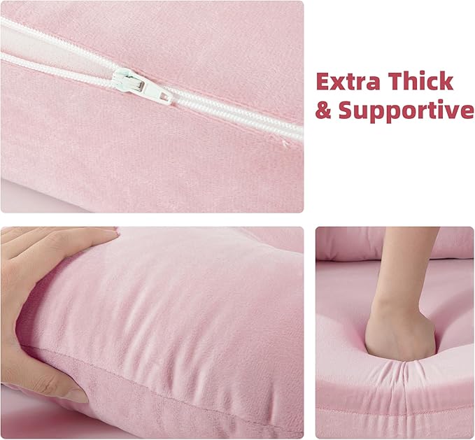 5 PCS Velvet Glider Rocker Replacement Cushions with Side Storage Pocket, Thickened & Supportive Cushions Set for Indoor Nursery Rocking Chair, Pink