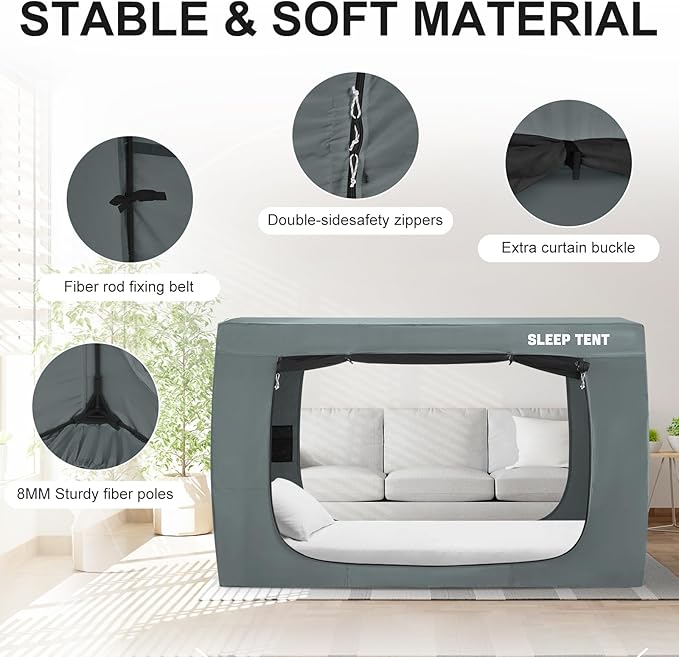 Bed Tent Twin Bed Canopy Dream Tents for Indoor Portable Blackout Tents Privacy Space Warm Breathable Sleeping Tents for Kids and Adult(Light Gray,Mattress Not Included) Reducing Light