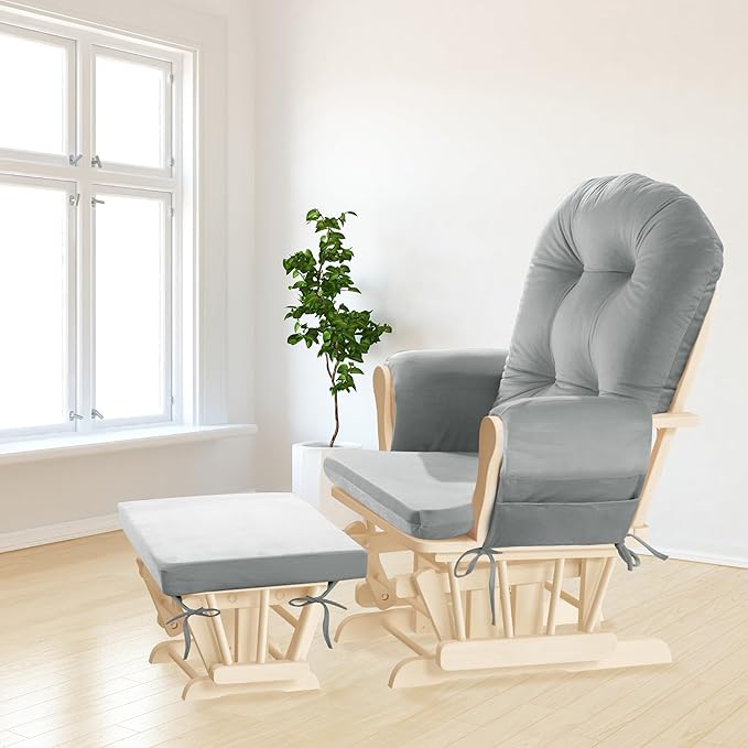 5 PCS Velvet Glider Rocker Replacement Cushions with Side Storage Pocket, Thickened & Supportive Cushions Set for Indoor Nursery Rocking Chair, Llight Grey