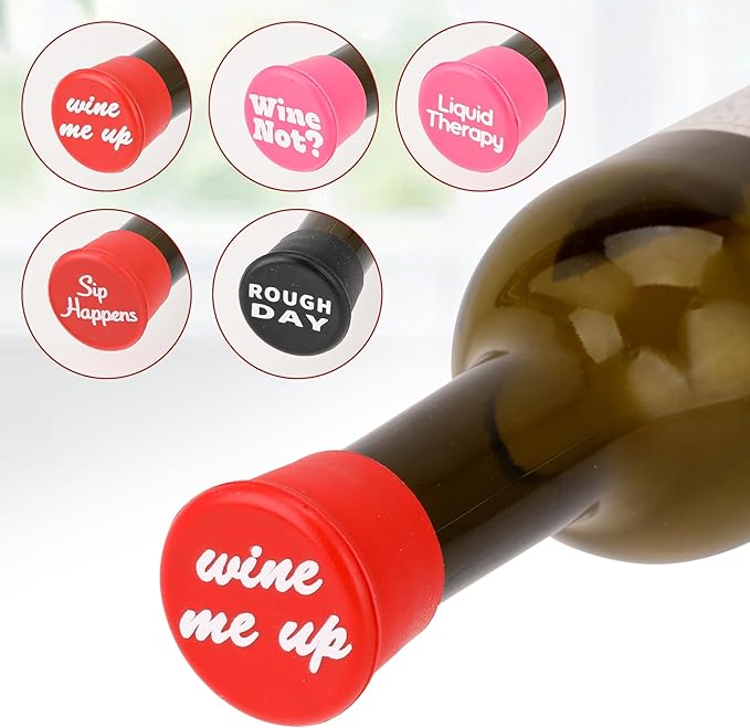 5 Pack Funny Silicone Wine Stoppers Wine Accessories for Wine Lovers Gifts Reusable Bottle Cover Caps Replace Corks for Wine Bottles Airtight Seal Decorative To Preserve Wine Fresh