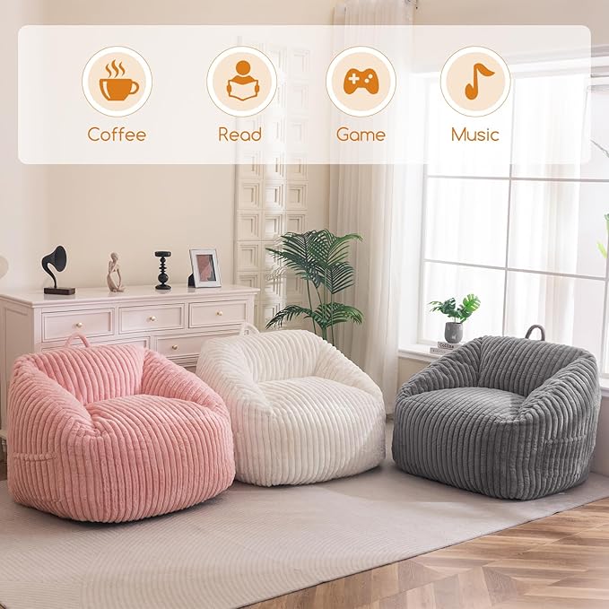 BYBYME Giant Bean Bag Chair for Adults and Kids, Large Comfy Cozy Beanbag, Floor Sofa for Teens, Living Room, Gaming, Reading, Grey