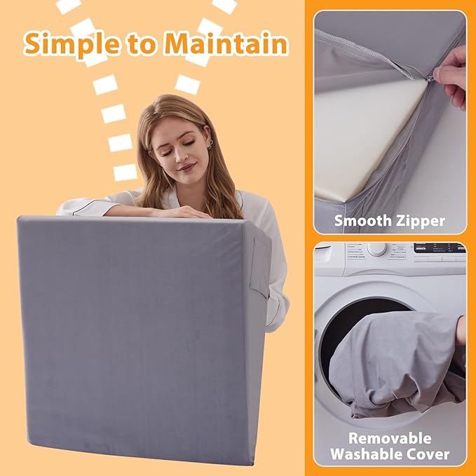 Bed Wedge Pillow for Sleeping, 7.5" Wedge Pillows for After Surgery, Soft Memory Foam Top, Triangle Pillow Wedge, Body Positioners for Leg Elevation, Acid Reflux, Gerd, Snoring Relief, Velvet