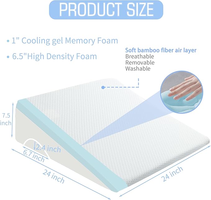 Bed Wedge Pillow for Sleeping, 6 & 7.5 & 10 Inch Adjustable Height Wedge Pillows for After Surgery, 16-in-1 Memory Foam Triangle Pillow Wedge Relieve Acid Reflux, Gerd, Snoring