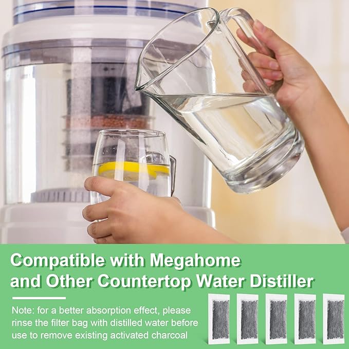 24 Packs Replacement Activated Charcoal Distiller Filters Coconut Shell Activated Carbon Filter Sachets Compatible with Countertop Water Distiller Models