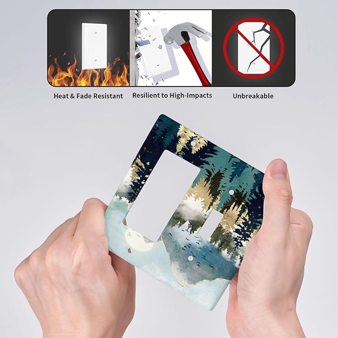 Boho Mountain Forest Abstract Sunset Sunrise Sun 2 Gang Single Toggle Rocker Combination Light Switch Covers Wall Plate Cover Electrical Faceplate Decorative Switchplate for Country Bedroom Decor