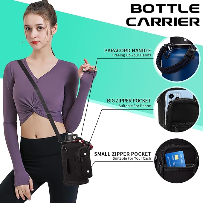 64OZ Insulated Water-Bottles with Straw - Spout Lid, Stainless Steel Metal Water Jug Keep Cold 48h/Hot 24h, Half Gallon Water Bottle w/ Paracord Handle & Carry Sleeve Strap for Hiking Camping Sport