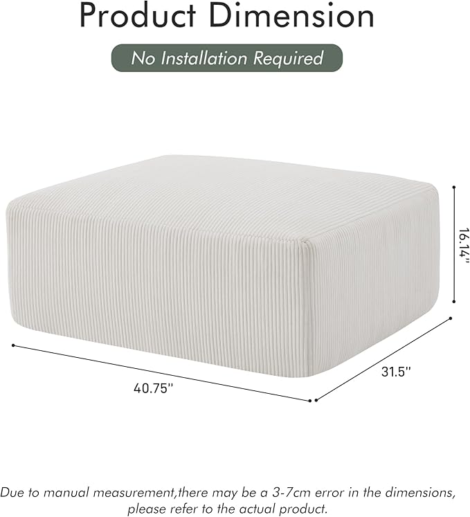 40" Square Stuffed Ottoman Pouf for Sofa Couch, Corduroy Poufs with Foam Chunk Filling, Furry & Fluffy Foot Stool Movable Ottoman. 40 * 31 Floor Poufs Foot Rest for Living Room, Beige
