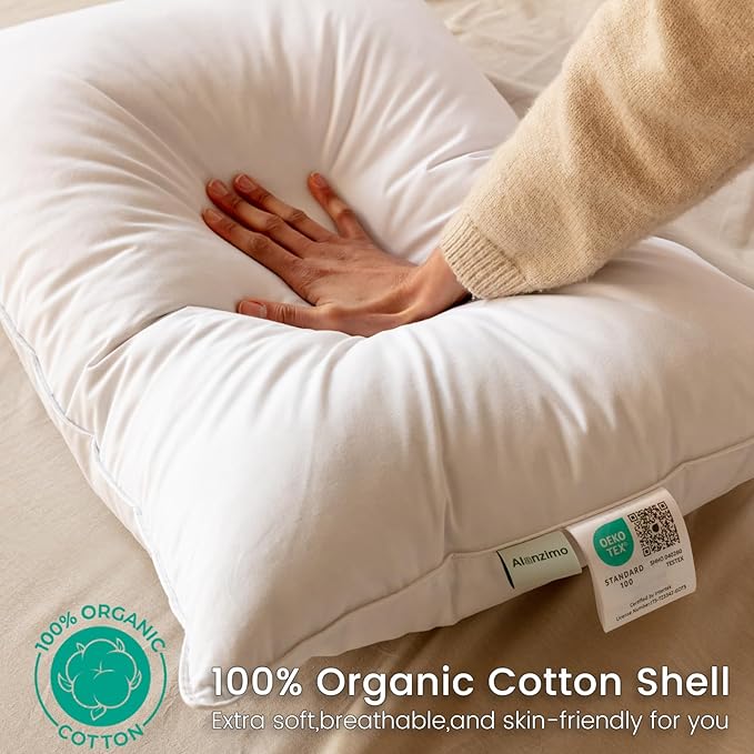 Alanzimo Goose Feather Down Pillows Extra Large Queen Size Set of 2, Luxury Soft Pillow for Sleeping, 600TC 100% Cotton Cover Hotel Collection Bed Pillows for Back, Stomach or Side Sleepers 20x30