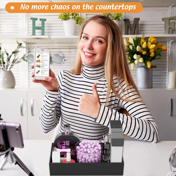 Black Bamboo Drawer Organizer - Silverware&Utensil Holder Organizer for Kitchen Drawers, Multi-Use Drawer Dividers Boxes for Bathroom Counter，Cabinet, Garage, Office Desk, Makeup, Jewelry (12*6*2.5)