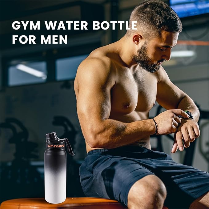 28oz Sports Water Bottle with Straw, Stainless Steel Vacuum Insulated Cooling Water Bottle, Leak Proof Metal Water Bottle, Double Insulated, Suitable for Sports, Gym and Travel (Black & White)