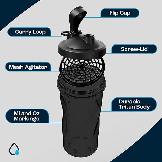 AQUAFIT Protein Shaker Bottle - Shaker Cups For Protein Shakes - Shaker Bottles For Protein Mixes, Protein Shaker Cup Bottle, Workout Shaker Bottle, Protein Shake Bottle, Mixer Bottle (All-Black)