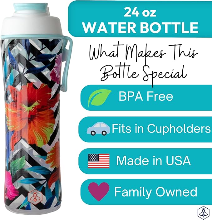 Biddlebee 24oz. BPA-Free Reusable Water Bottle with Wide-Mouth Chug Cap & Carry Handle | Perfect for Travel, Gym, School & Work | Proudly Made in USA | Cupholder Friendly, Fits in Backpack Pockets
