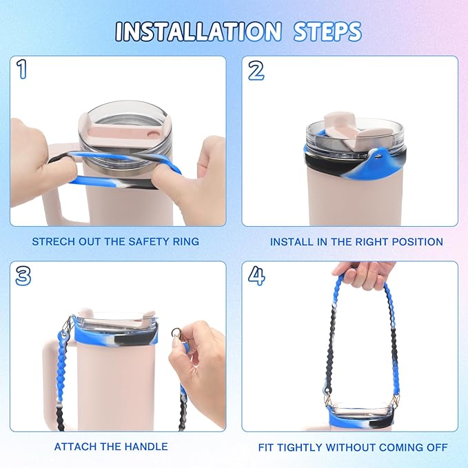 2PC Water Bottle Handle Strap,Silicone Water Bottle Sling Compatible with Stanley Water Cup Accessories Water Bottle Holder with Strap Fits Most 8-40oz Water Bottles (Black+3)