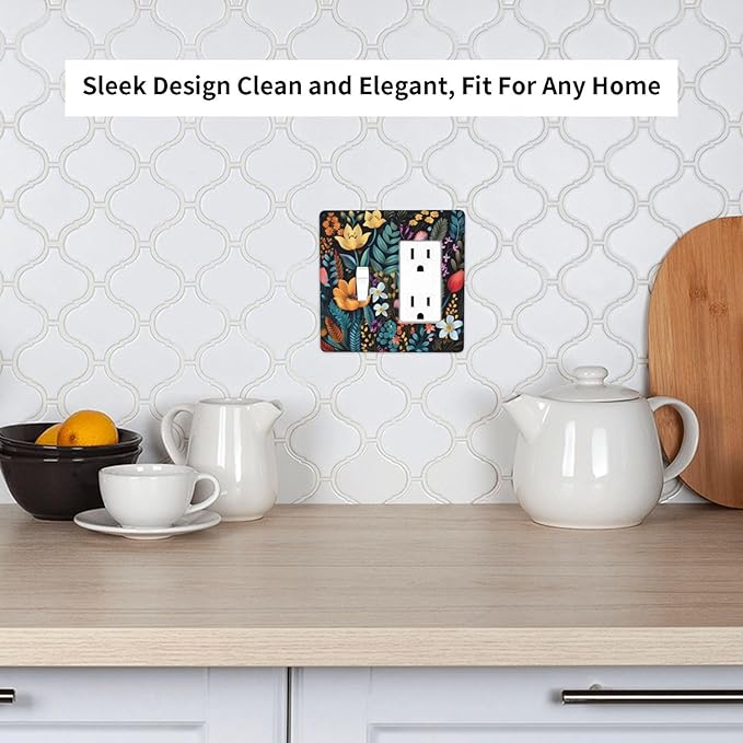 Boho Floral Vintage Flower Leaves Rustic Wildflower Plants 2 Gang Single Toggle Rocker Combination Light Switch Covers Wall Plate Cover Electrical Faceplate Decorative Switchplate for Country Bedroom