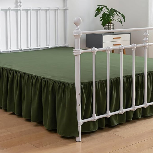 Bed Skirt Twin Size Ruffled Bed Skirt with Split Corners, 14 Inch Drop Dust Ruffle Bed Skirt with Platform, Green