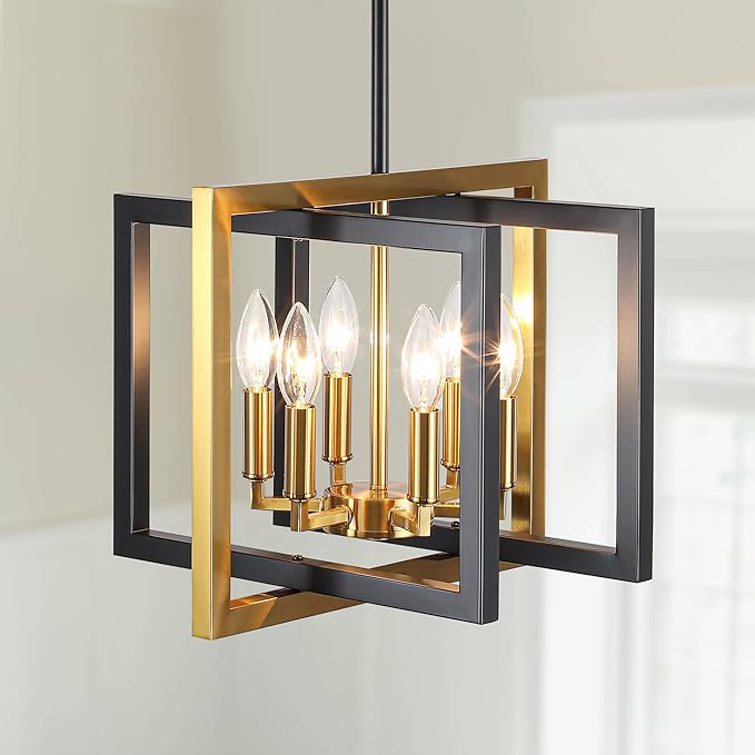 ANKYLHUA Black Gold Chandelier,6-Lights Ceiling Light Fixture E12,Adjustable Hight Pendant Lights Kitchen Island,Chandeliers for Dining Room,Bedroom,Entryway,Foyer