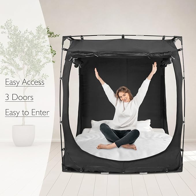 Bed Tent Canopy Queen Size for Adult and Kids Portable Dream Tent Indoor Sleeping Tents 98% Blackout,Breathable Privacy Space on Bed with Three Doors (Mattress Not Included)