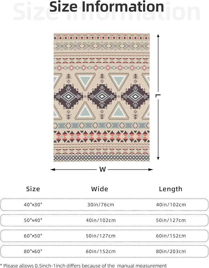 Boho Throw Blanket for Couch Bed Sofa Living Room, Western Flannel Fleece Blanket Soft Cozy Lightweight Breathable Fluffy Durable Gifts for Men Women 50 x 60 Inch
