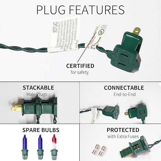 100LIGHTS Multi Extra-Bright with End Connectors Christmas Decorative Lights 5.98m UL Certified Mini String Light Set Waterproof for Home Garden Holiday Christmas Tree Party Patio Wedding