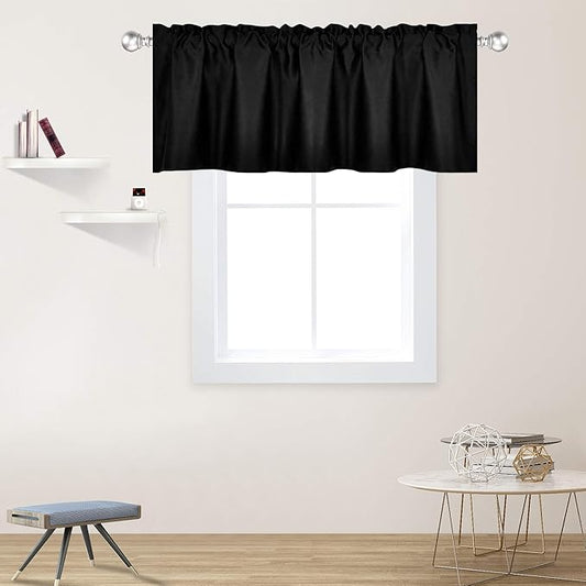 Black Valance for Windows 60x18 Inch Solid Thermal Insulated Blackout Rod Pocket Kitchen Short Curtain Toppers Valance for Bathroom Living Room 1 Panel