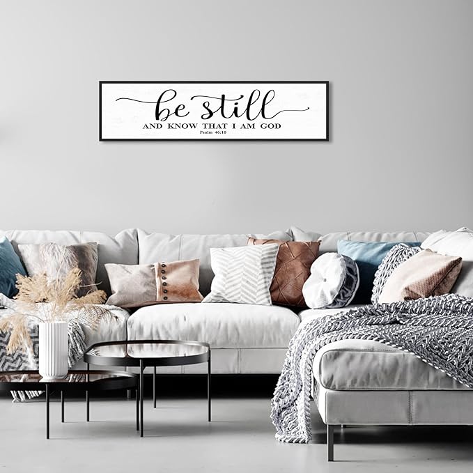 Be Still And Know That I Am God: Christian Bible Verse Wall Art Framed Scripture Sign Farmhouse Entryway Wall Hanging Plaque Religious Decor For Living Room Bedroom 12"X40"