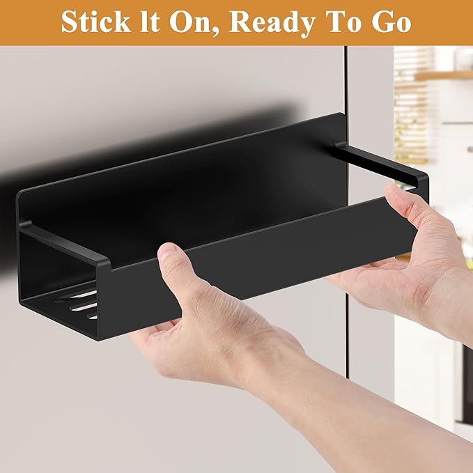 4 Pack Magnetic Spice Rack Organizer for Refrigerator and Oven, Matt Black Fridge Organizers and Storage for Kitchen