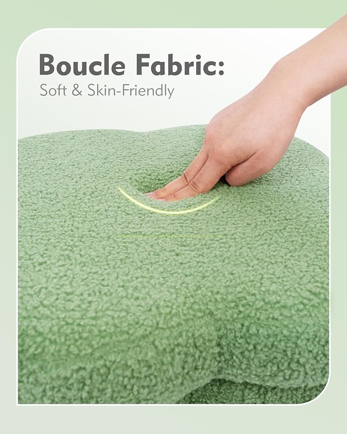 B FSOBEIIALEO Storage Ottoman Cube, Flowers Shaped Ottomans with Storage Foot Stool Footrest, Boucle Ottoman Seat for Dorm Room, Faux Teddy Fur, Green 15"x15"x15"