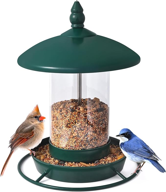 Bird Feeder for Outdoors - 360° Feeding Perch. Green