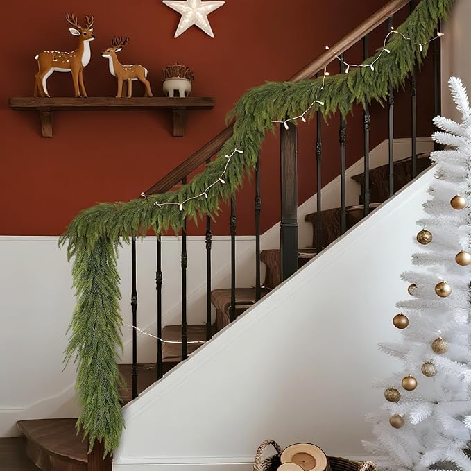 5FT Christmas Norfolk Pine Garland -2PCS, Artificial Pine Needles Garlands Faux Greenery Fake Garland for Holiday Fireplace,Table,Window,Stairs,Mante,Indoor Outdoor Decor