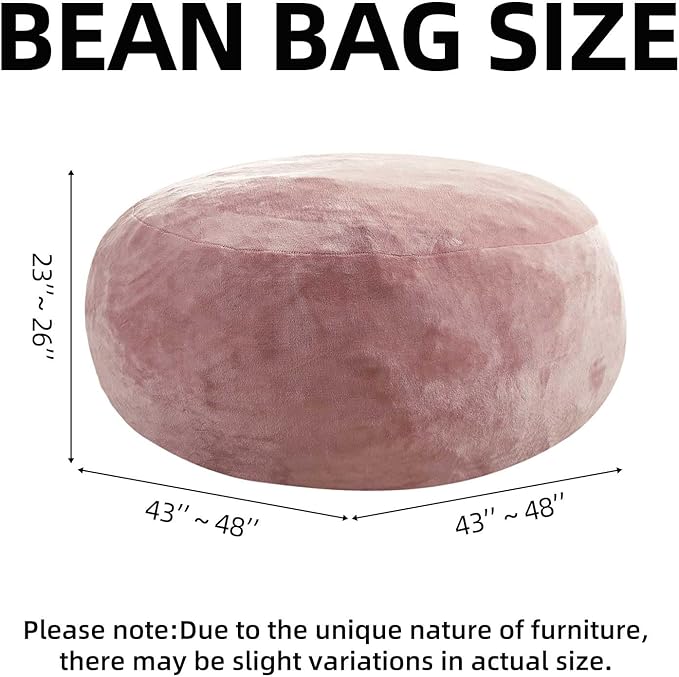 Bean Bag Chair 4Ft, Memory Foam Filled, Large Beanbag Chairs for Adults and Teens, Soft Sofa with Removable Flannel Cover, Round Couch for Living Room Bedroom College Dorm (Pink, 4FT-47×47"×24")