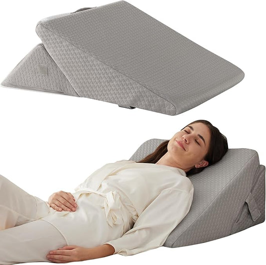 Bed Wedge Pillow for Sleeping, 9&12 Inch Wedge Pillow for Back Pain Relief, Adjustable 7-in-1 Memory Foam Triangle Pillow for Back and Leg Support, Acid Reflux, Snoring & Gerd, Grey
