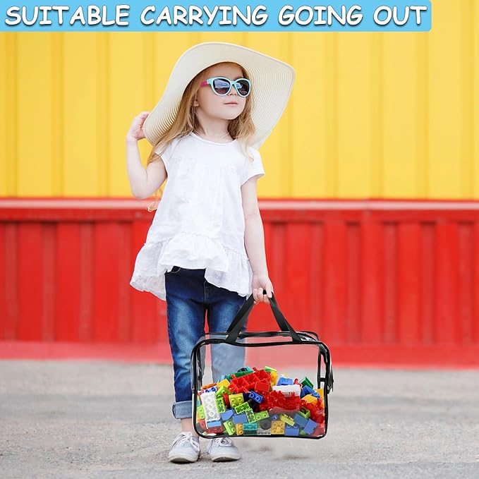 6 Packs Widen X-Large Toy Storage Bags 12.6×9.25×6.9In with Labels, Reusable Clear PVC Board Game Storage, Travel Waterproof Organizer Bags with Zipper for Building Blocks, Puzzle, Stuffed Animals