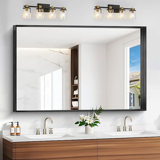 Black Bathroom Mirror, 36x55 Inch Rectangular Deep Frame Mirror, Large Wall Mounted Bathroom Vanity Mirror Over Sink for Bedroom,Restroom, Living Room, Hangs Vertically or Horizontally