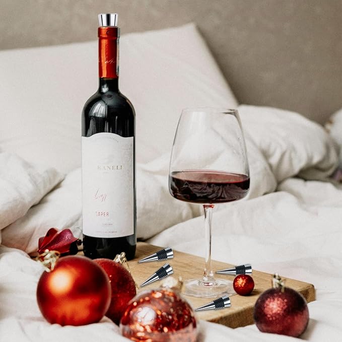 5 Pcs Wine Stopper, Stainless Steel Vacuum Bottle Stopper for Beverage, Wine Fresh, Reusable Wine Corks Tapered Storage Craft for Bar, Party, Wedding