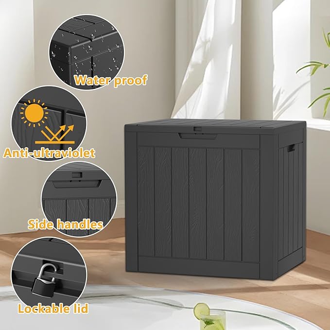 30 Gallon Deck Box Large Outdoor Storage for Patio Furniture,Outdoor Cushions,Garden Tools and Pool Supplies,Waterproof,Resin,Lockable(Black)