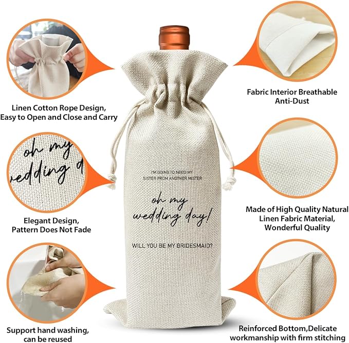Bridesmaids Proposal Gift For BFF, Wedding or Engagement Gift Wine Bag, Wedding Party Decor, Maid of Honor Proposal Ideas, Bachelorette Party Supply, Bridal Shower Party Decor or Party Favor