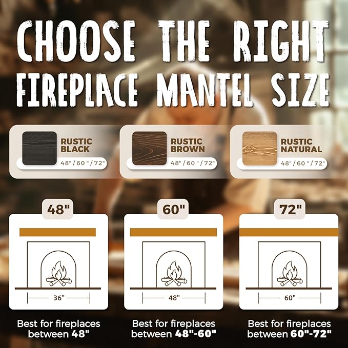 48x8x5 Fireplace Mantel - Handcrafted Hollow Rustic Solid Wood Wall Mounted Floating Shelf with Invisible Heavy Duty Wood Bracket (Weathered Black)