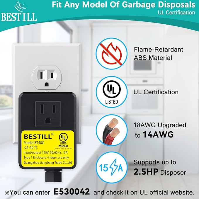 BESTILL Garbage Disposal Button, UL Listed, Cordless Sink Top Air Switch Kit for Waste Disposer, 3.6" Long Push Button with Brass Cover, Gunmetal Gray, Compatible with all Garbage Disposals