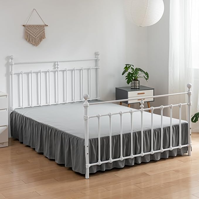 Bed Skirt Queen Size Ruffled Bed Skirts with Split Corners, 14 Inch Drop Dust Ruffle Bed Skirt with Platform, Gray