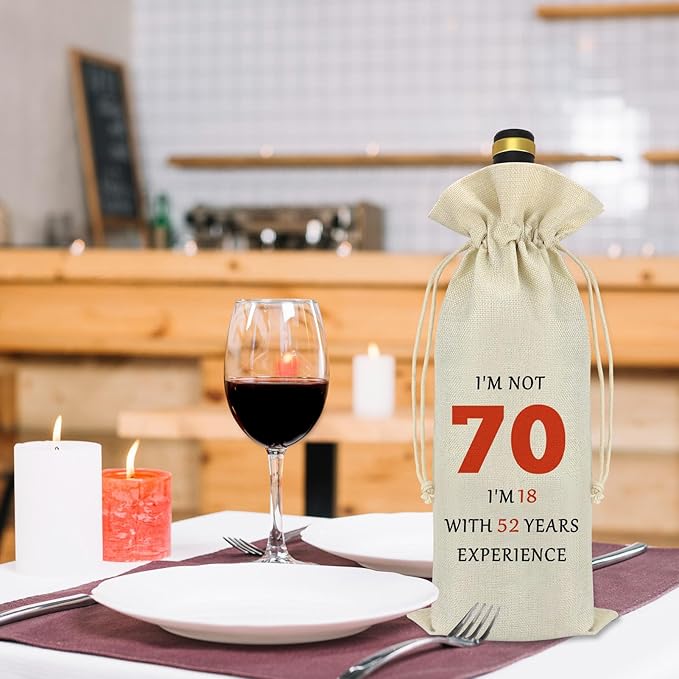 70th Birthday Gift 70th Wine Bag 70 Years Old Birthday Gifts for Women Men Party Decoration Wine Bottle Bag Happy 70th Birthday Gifts for Grandmother Grandpa Wife Husband Aunt Friend Retirement Gift