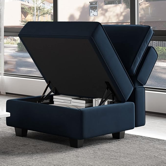 Belffin Storage Ottoman Module for Modular Sectional Sofa Square Seat Cube Velvet Foot Stool Blue