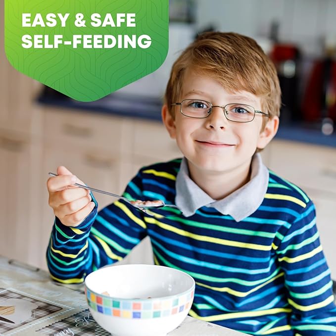 12 Pieces Toddler Utensils, Kids Stainless Steel Silverware Set - 6pcs Forks and 6pcs Spoon, Cute Children Flatware Sets with Mirror Polished, Self Feeding Safe, Dishwasher Safe