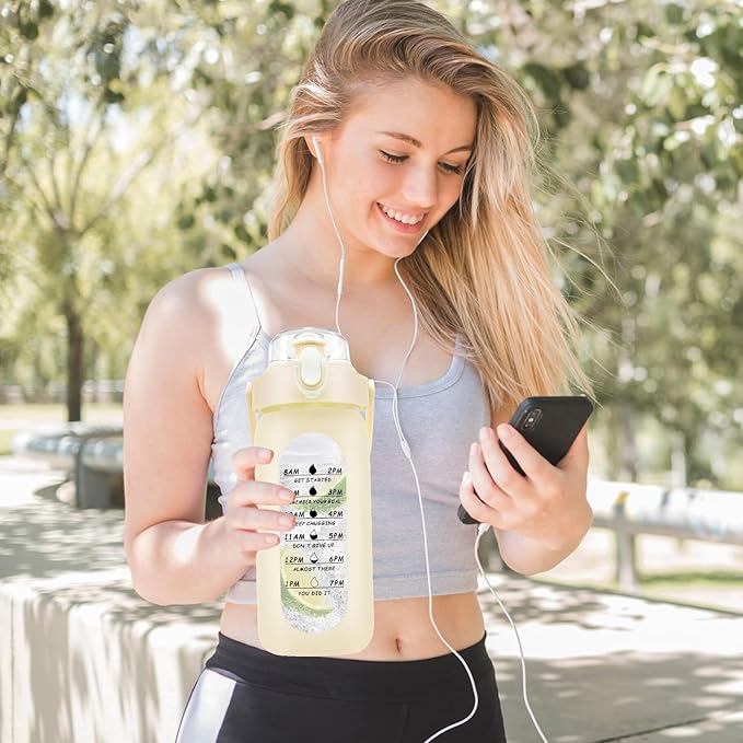 32 oz Glass Water Bottle with Time Marker - 1000ml Large Sports Motivational Water Bottles with Handle & Silicone Case, 1 Liter Leak-proof Measured Drinking Bottle for Gym Fitness Workout (White)