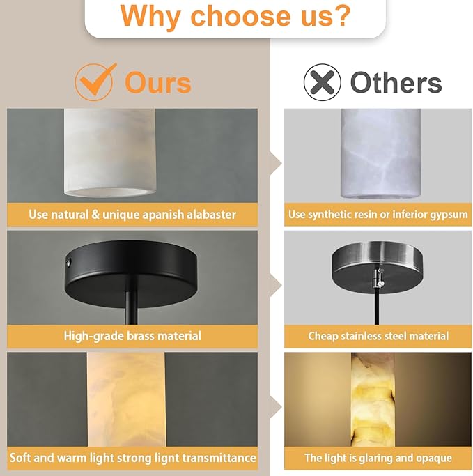 Alabaster Pendant Light Kitchen Island, H-9.5in Black Pendant Light Fixtures with Natural Marble Shade, Adjustable Ceiling Pendant for Dining Room, Living Room, Bedroom & Bathroom