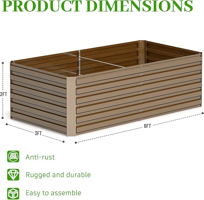 6x3x2 ft Raised Garden Bed, Large Metal Planter Raised Beds, Planters for Outdoor Plants for Vegetables, Flowers, Herbs, Fruits, and Succulents.(2 Pcs)