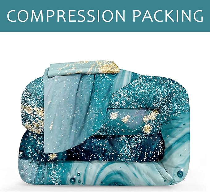 Bedbay Blue and Gold Comforter Duvet Set California King Comforter Teal Marble Bedding Comforter Set Western Bedding Watercolor Marble Abstract Art Quilt Set Bedroom Decor for Men Women(104" Wx96 L)
