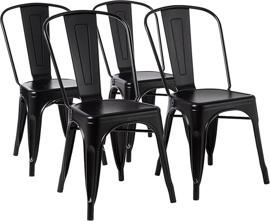 Amazon Basics Metal Dining Chairs, Matte Black, 1 Count (Pack of 4)