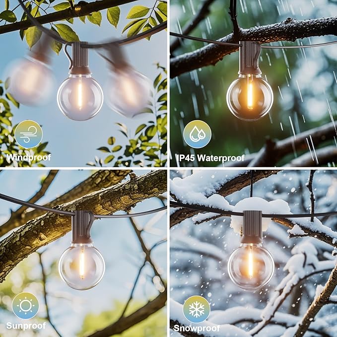 Bomcosy Outdoor String Lights,50 FT LED String Lights for Outside with Shatterproof Dimmable 25+1 Bulbs,Waterproof Connectable Outdoor Lights for Deck,Garden,Backyard,Balcony,Porch,Patio