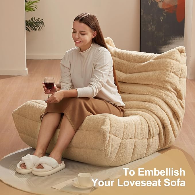 Bean Bag Chairs for Adults Giant Bean Bag Chair Memory Foam BeanBag Chair Big Bean Bag Sofa with Filler Faux Fur Fireside Beanbags Lazy Sofa for Living Room Bedroom Dorm Office (Khaki Teddy)